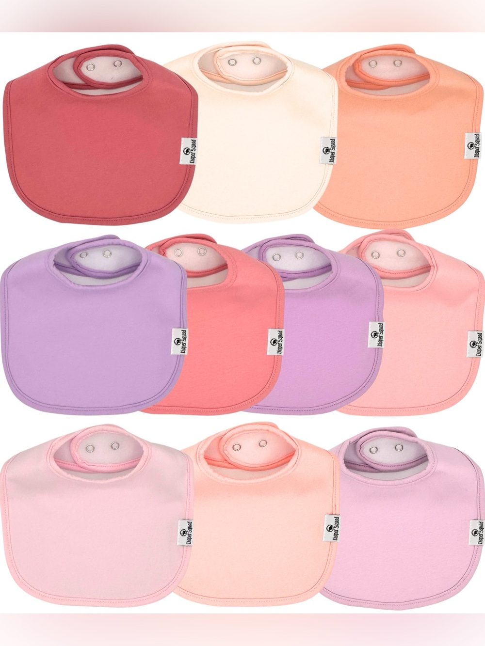 Diaper Squad 10 pack Girly Square Organic Cotton & Fleece Baby Drool Bibs Set